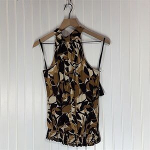NWT BCX Beaded Halter Top L Brown Black Abstract Print Ruffle Hem Y2K USA Made